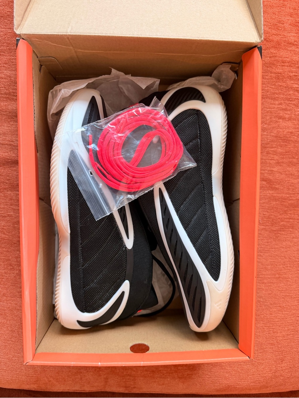 adidas Black and White Athletic Sneakers with Red Laces
